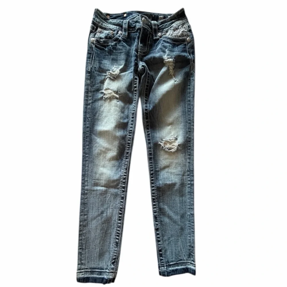 Miss Me Signature Womens Size 25 Blue Low Rise Light Wash Ankle Skinny Jeans‎